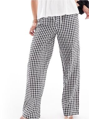 Pieces Black & White Gingham Wide Leg Pants